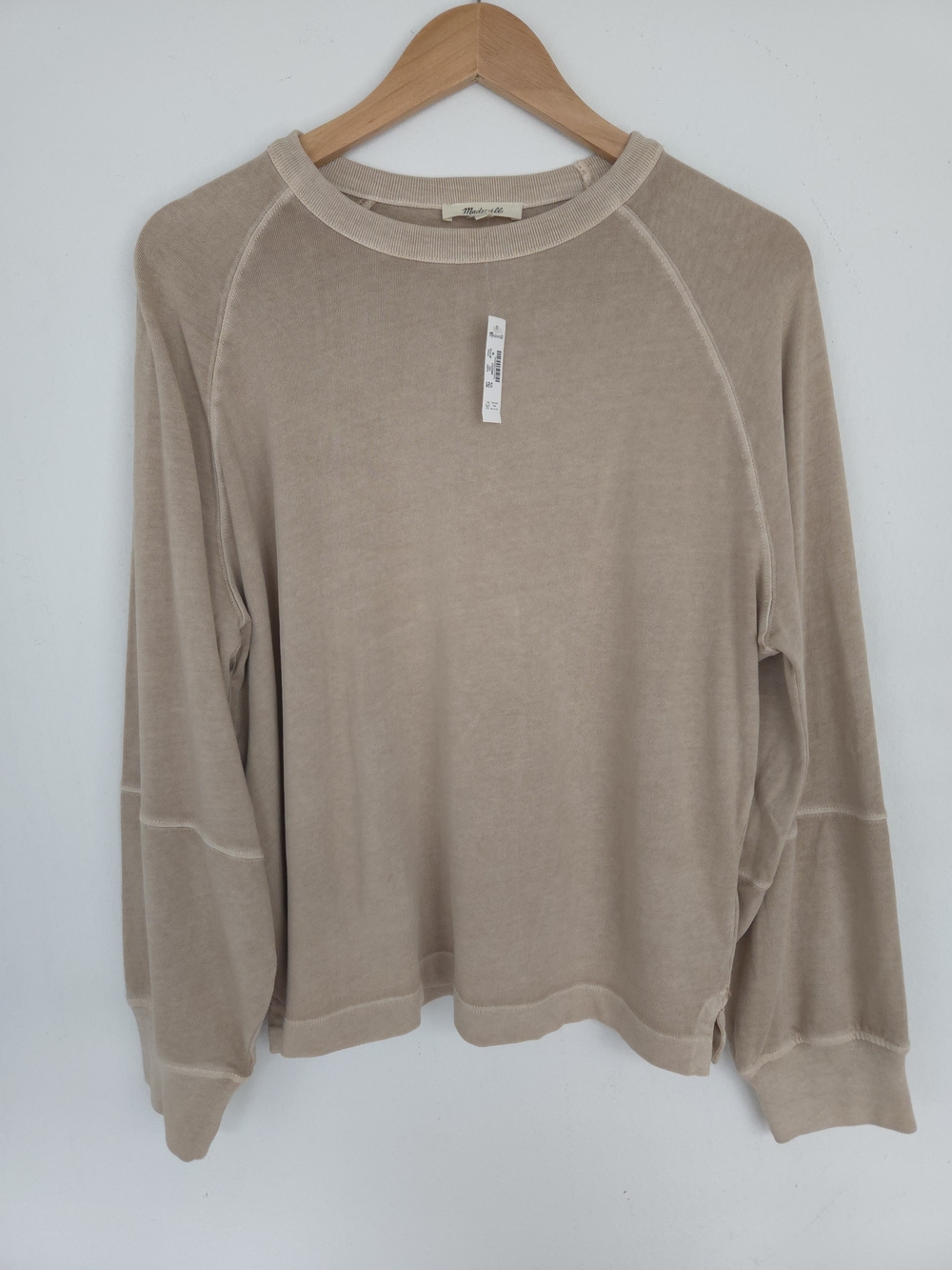 NWT Madewell Womens Relaxed Ragland Scoop Crewneck Cotton Sweater Beige M